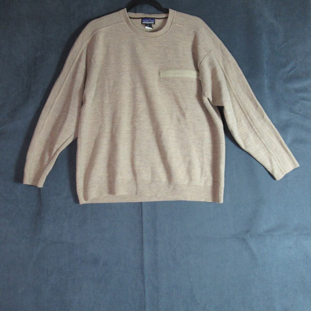 Patagonia Sweater Mens XL Tan Wool Crewneck Knit Pullover Outdoors Grunge Rustic